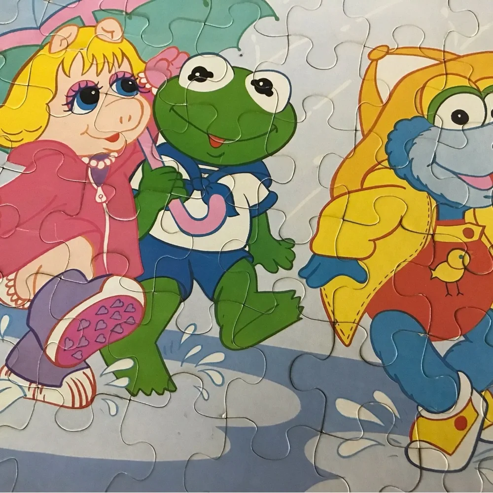 Vintage Muppet Babies 60 Piece Puzzle Playing In The Rain Kermit Miss Piggy